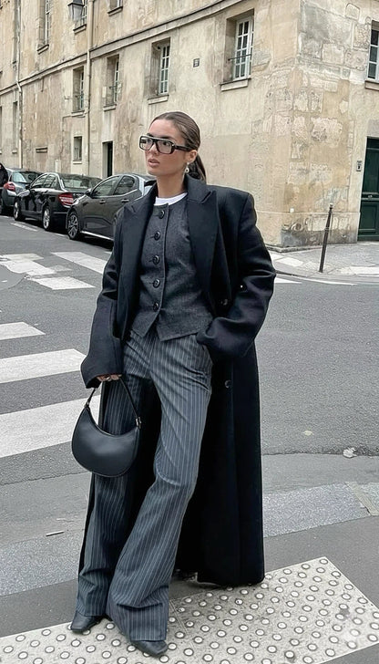Women's Maxi Coat Notched Collar Button Front