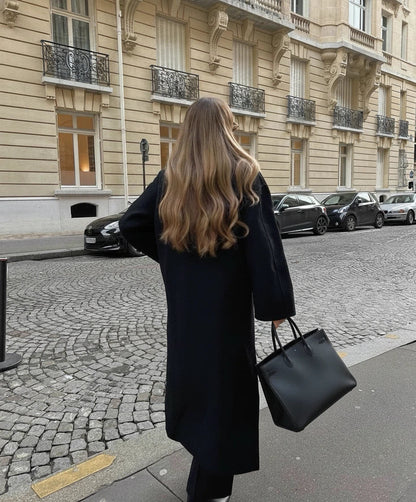 Women's Maxi Coat Notched Collar Button Front