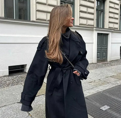 Women's Double-Breasted Maxi Coat with Belt