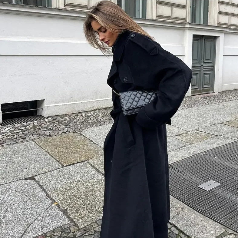 Women's Double-Breasted Maxi Coat with Belt
