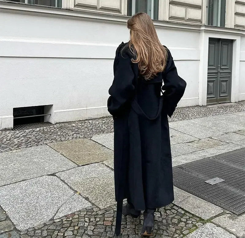 Women's Double-Breasted Maxi Coat with Belt