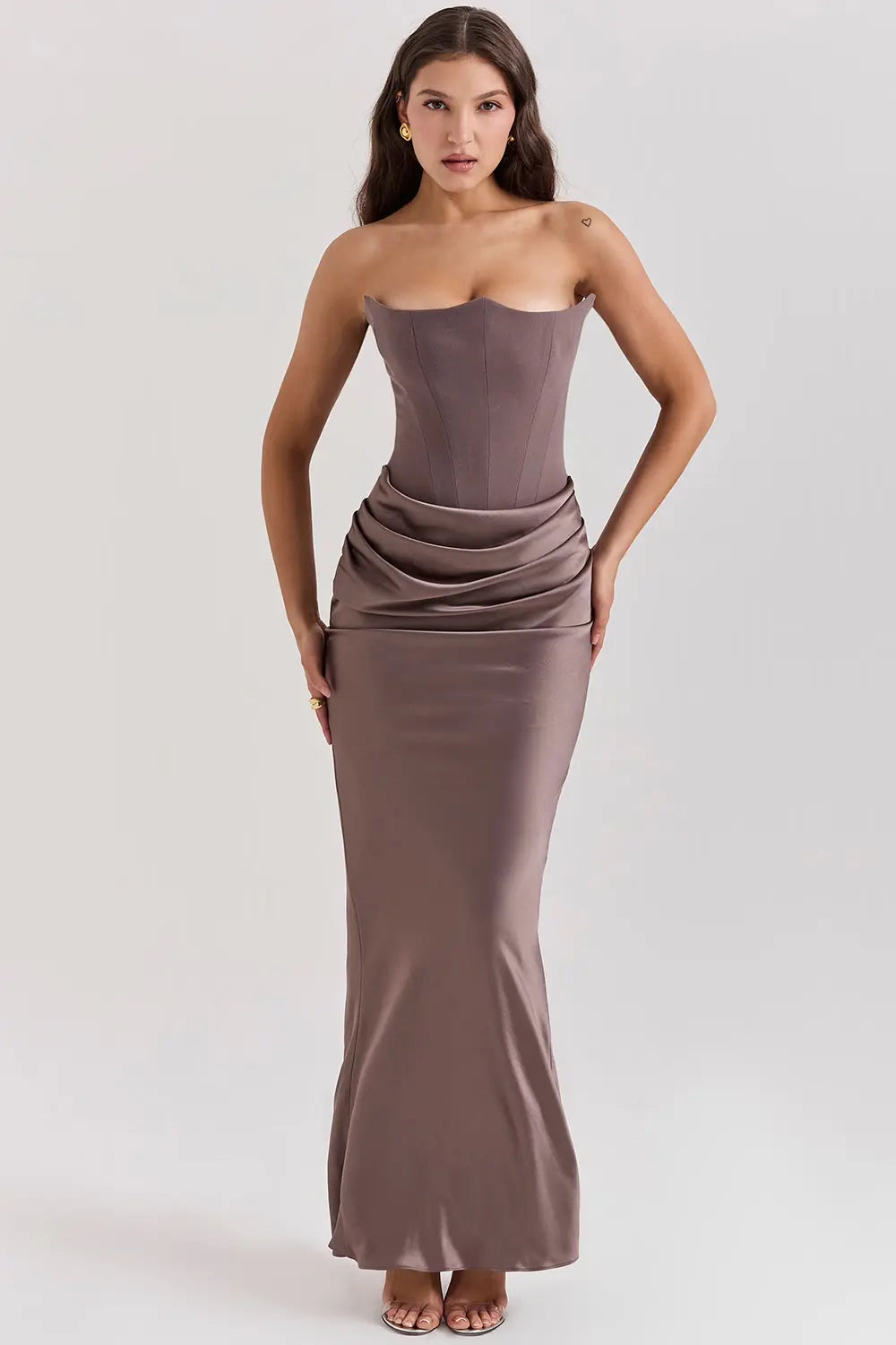 Women's Strapless Maxi Dress Gathered Waist - VibreMode
