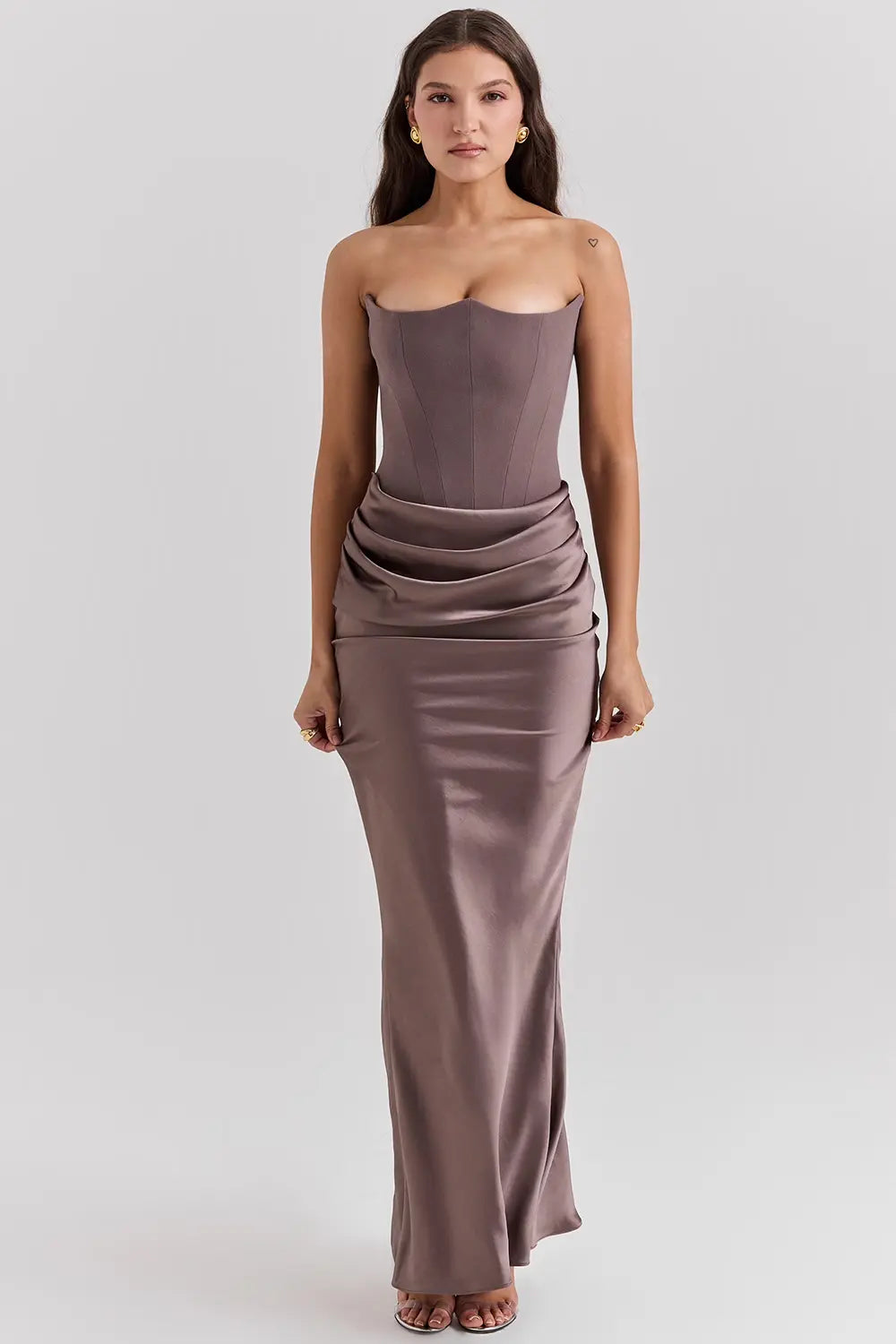 Women's Strapless Maxi Dress Gathered Waist