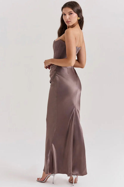 Women's Strapless Maxi Dress Gathered Waist