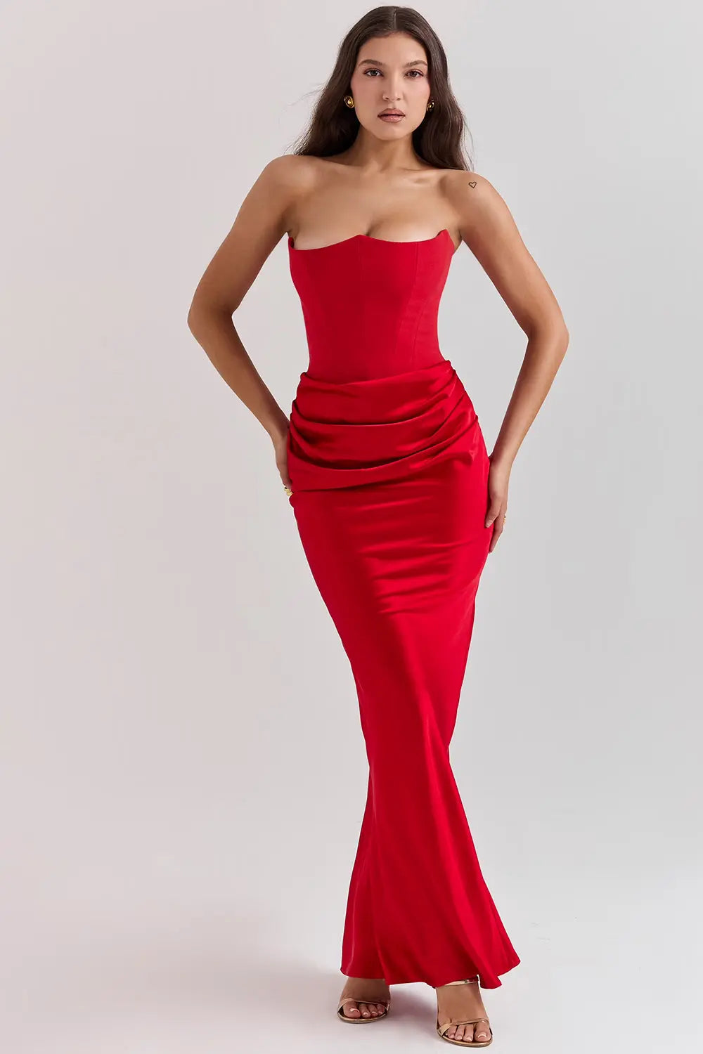 Women's Strapless Maxi Dress Gathered Waist