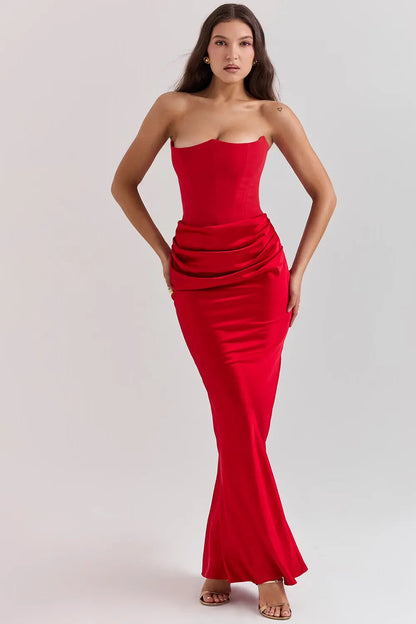 Women's Strapless Maxi Dress Gathered Waist