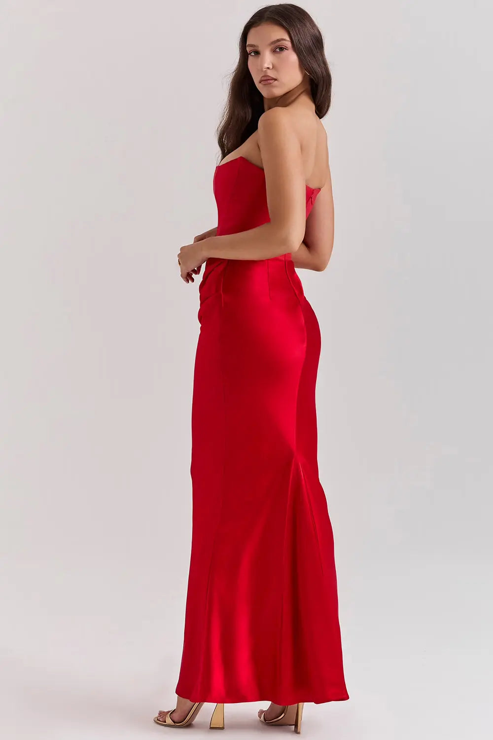 Women's Strapless Maxi Dress Gathered Waist