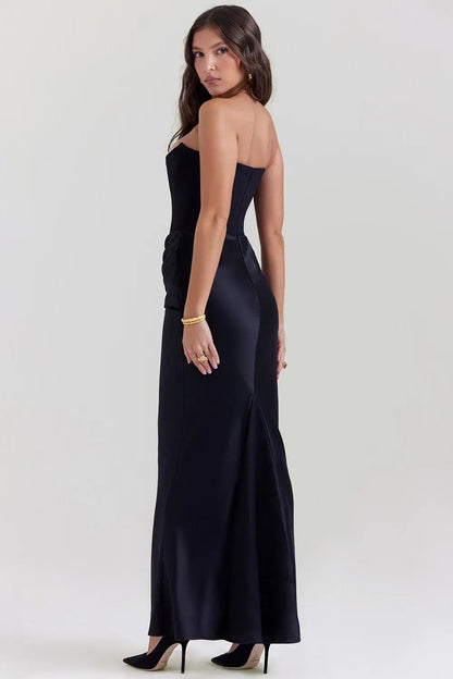Women's Strapless Maxi Dress Gathered Waist