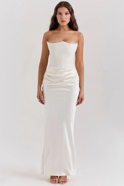Women's Strapless Maxi Dress Gathered Waist