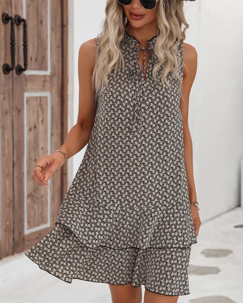 Women's Midi Tiered Dress with Tie - VibreMode