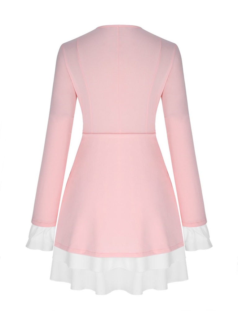 Women's V-Neck Mini Dress Ruffled Sleeves