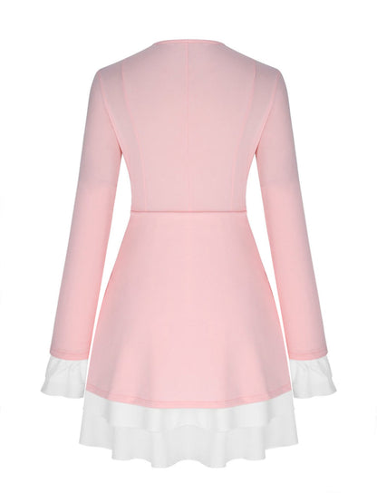Women's V-Neck Mini Dress Ruffled Sleeves