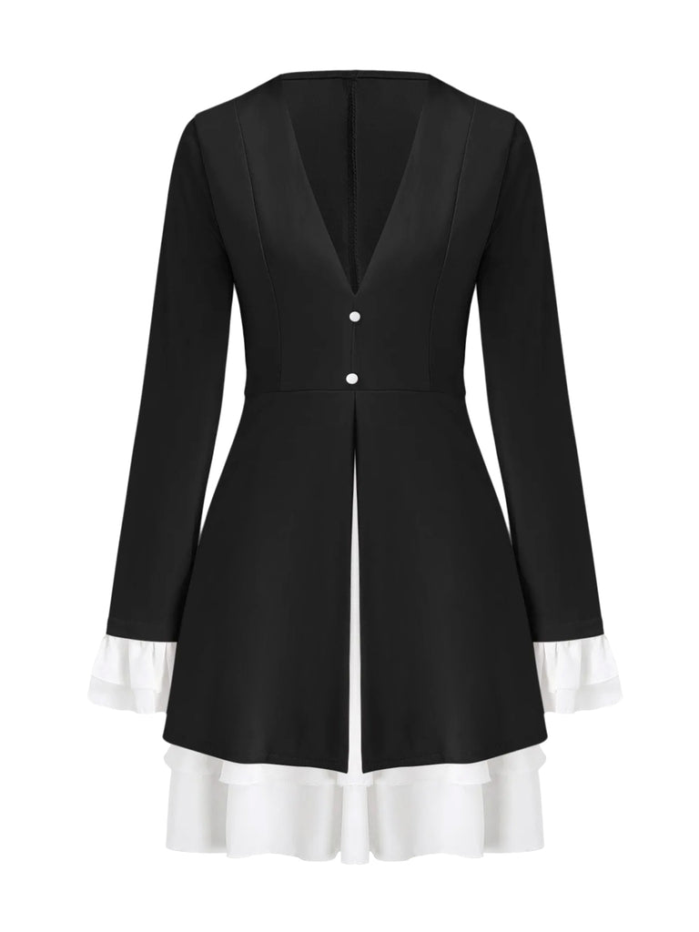 Women's V-Neck Mini Dress Ruffled Sleeves
