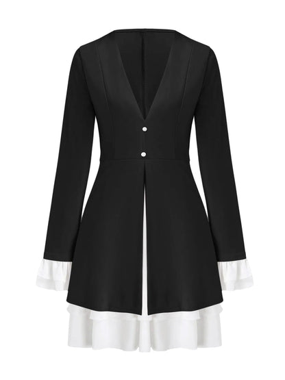 Women's V-Neck Mini Dress Ruffled Sleeves