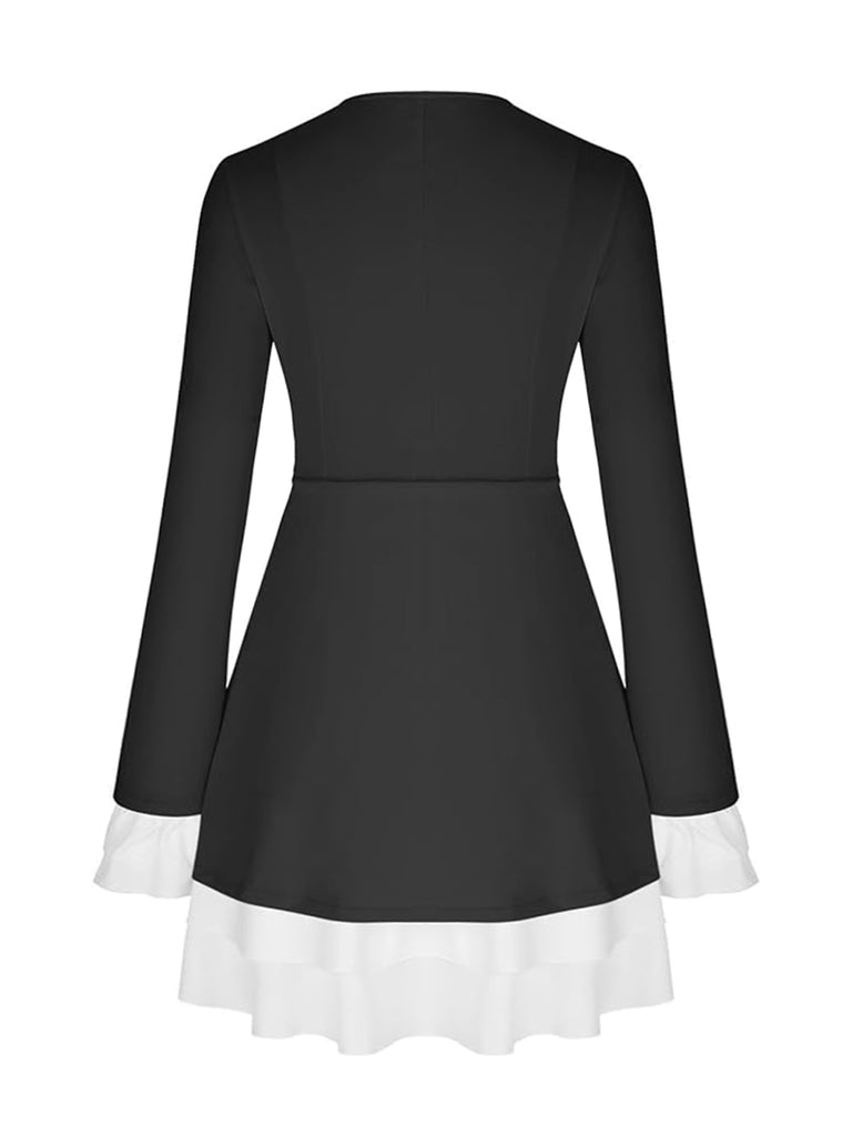 Women's V-Neck Mini Dress Ruffled Sleeves