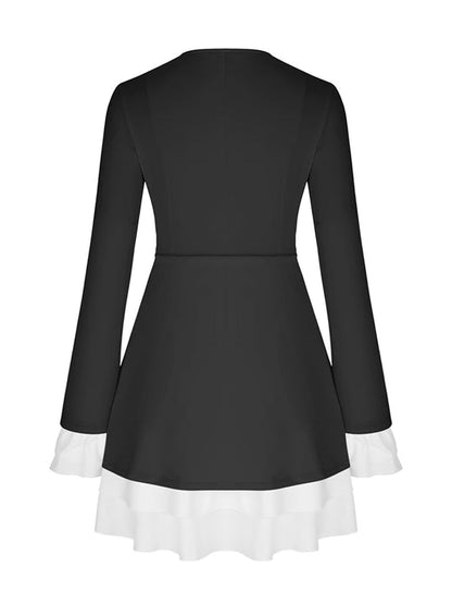 Women's V-Neck Mini Dress Ruffled Sleeves