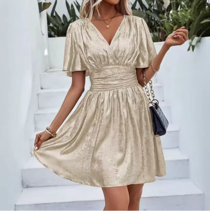 Women's V-Neck Mini Dress Flared Sleeves