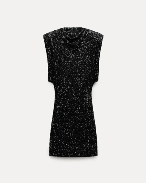 Women's Sequin Mini Dress Stand Collar