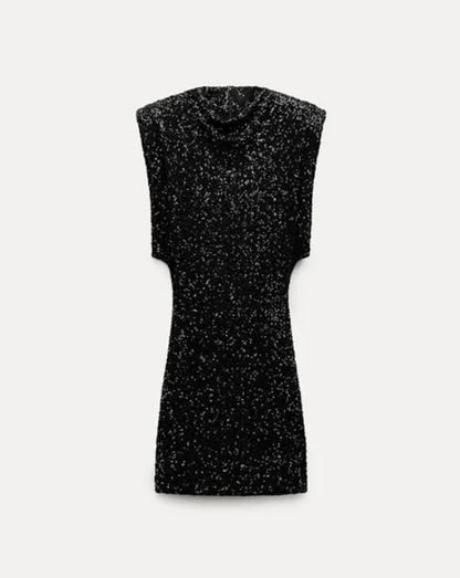 Women's Sequin Mini Dress Stand Collar