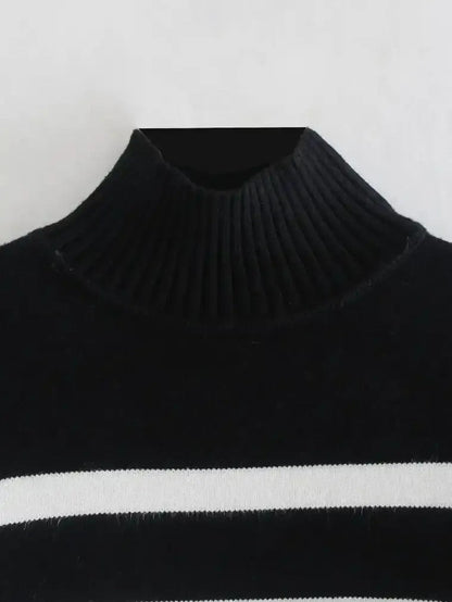 Women's Turtleneck Sweater Horizontal Stripes