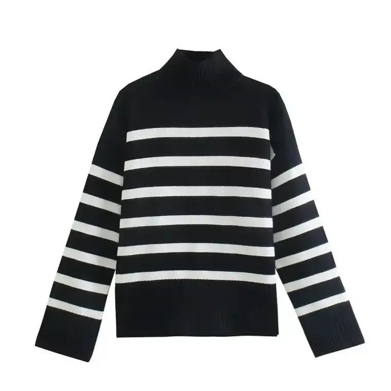 Women's Turtleneck Sweater Horizontal Stripes