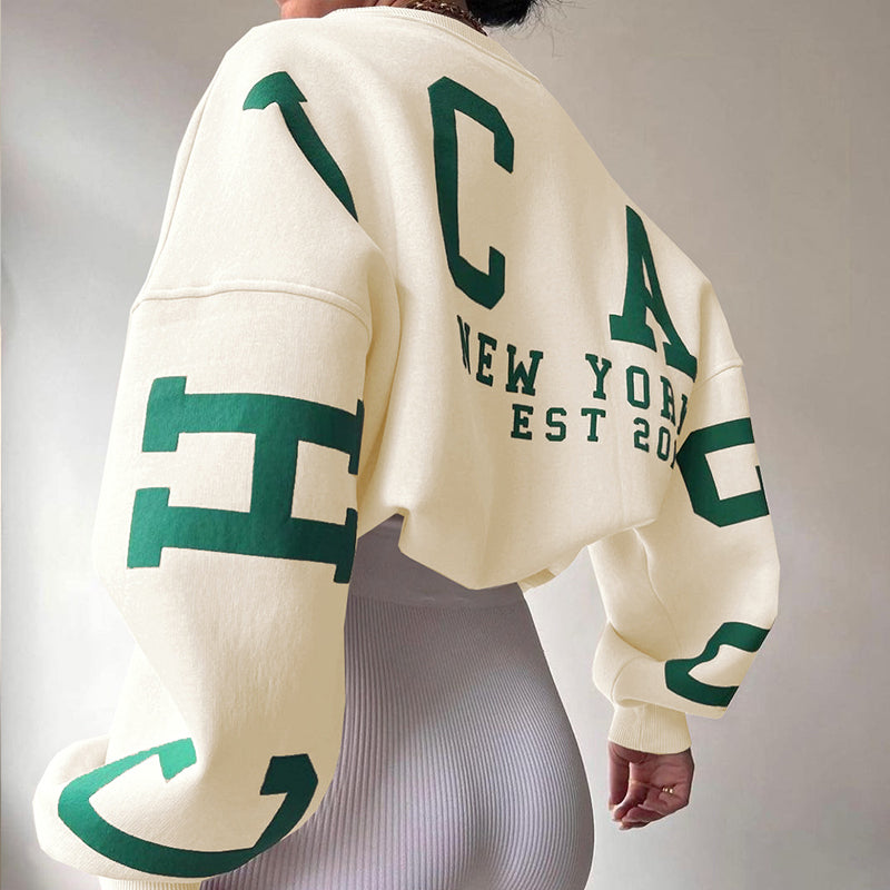 Women's Round Neck Letter Print Sweater - VibreMode