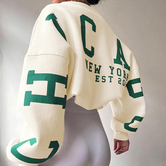 Women's Round Neck Letter Print Sweater - VibreMode