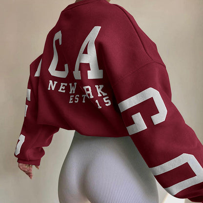 Women's Round Neck Letter Print Sweater