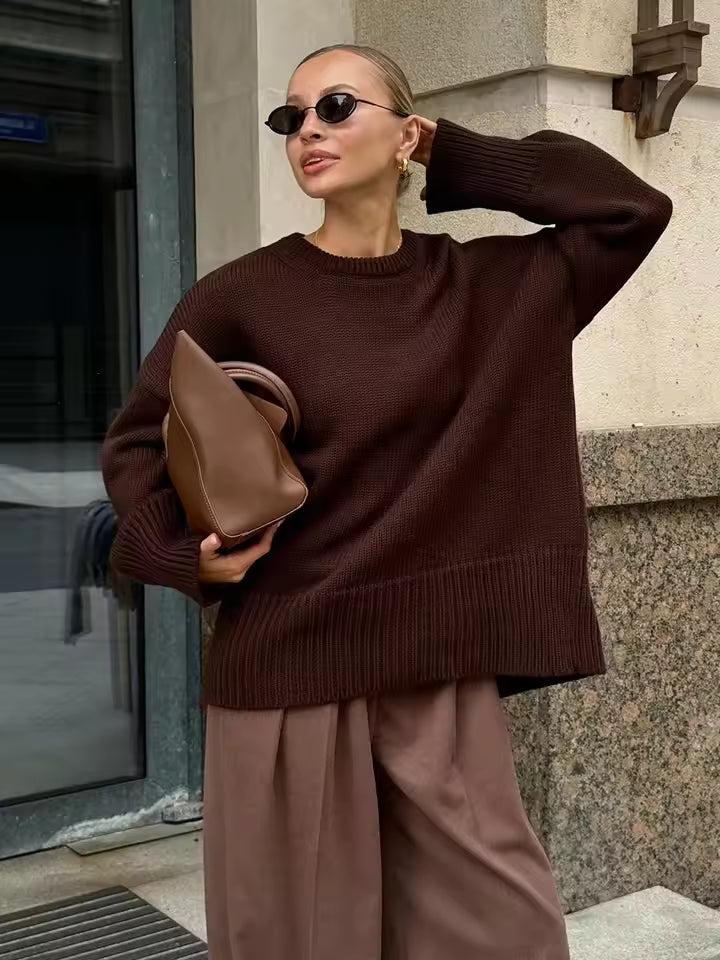Women's Round Neck Sweater Elastic Cuffs