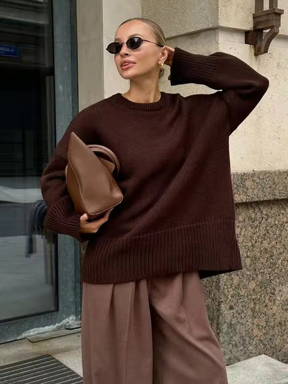 Women's Round Neck Sweater Elastic Cuffs