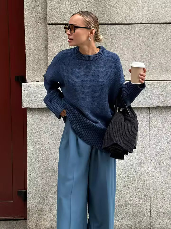 Women's Round Neck Sweater Elastic Cuffs