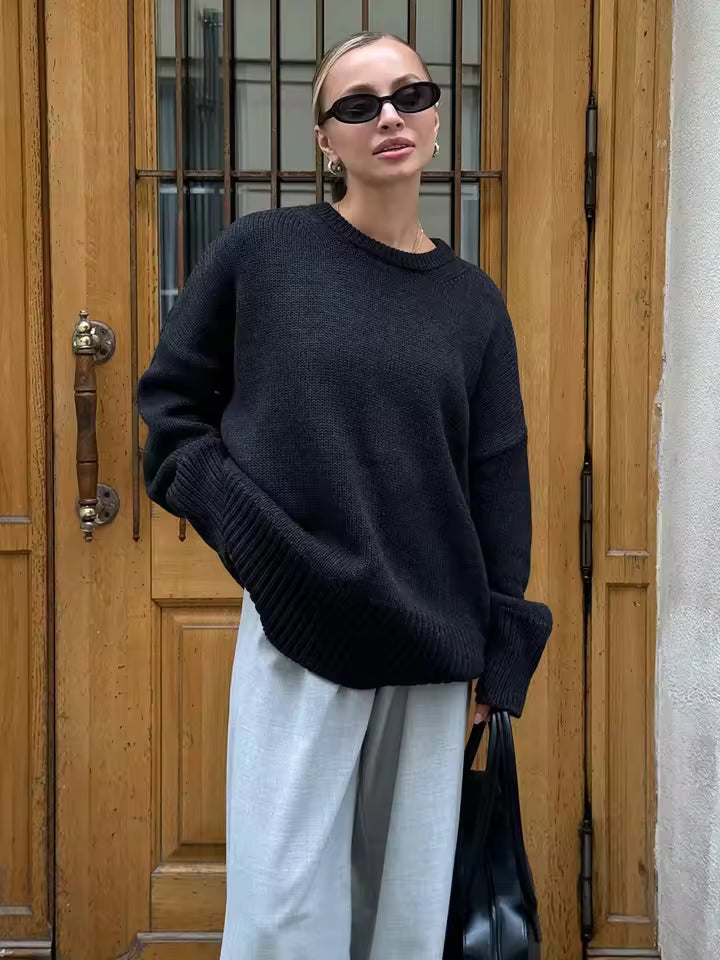 Women's Round Neck Sweater Elastic Cuffs