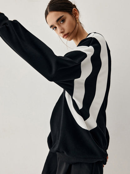 Women's Round Neck Sweater Stripe Sleeves