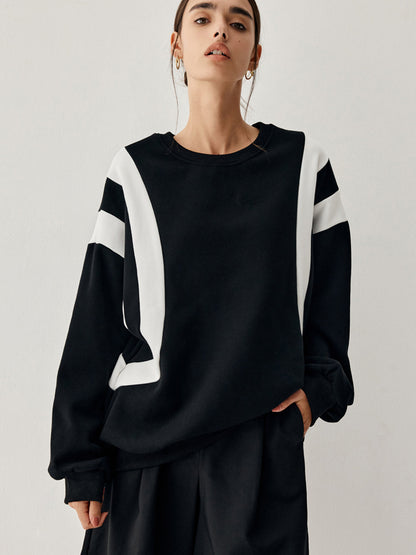 Women's Round Neck Sweater Stripe Sleeves