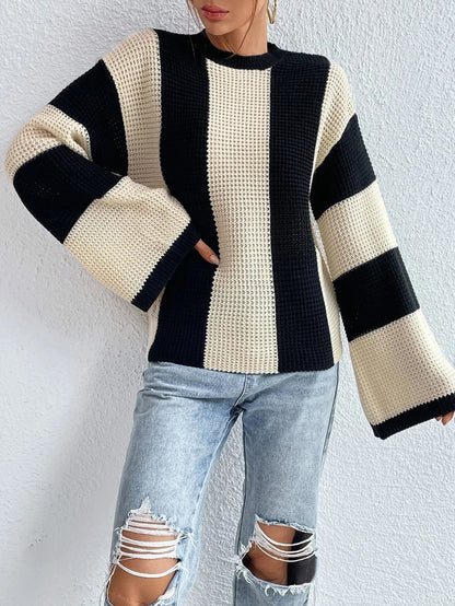 Women's Round Neck Striped Sweater