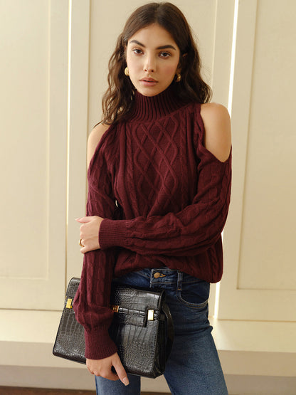 Women's Cable Knit Sweater Shoulder Cutouts