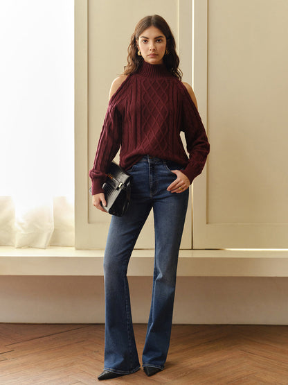 Women's Cable Knit Sweater Shoulder Cutouts