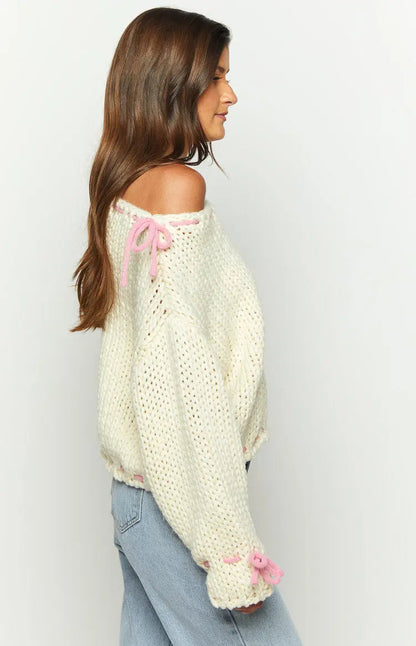 Women's Boat Neck Sweater Bow Detail
