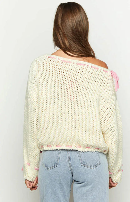 Women's Boat Neck Sweater Bow Detail