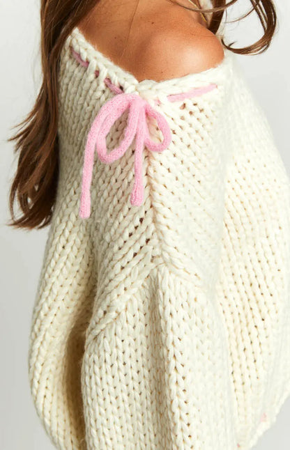 Women's Boat Neck Sweater Bow Detail