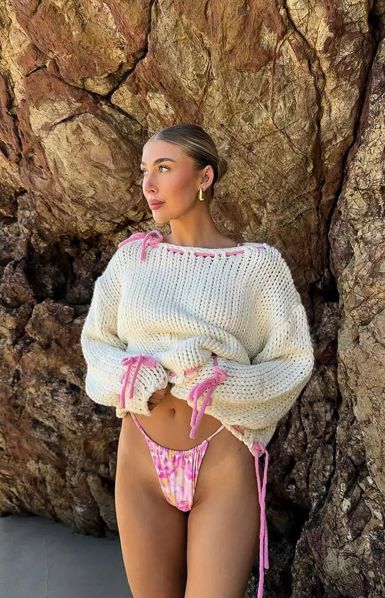 Women's Boat Neck Sweater Bow Detail