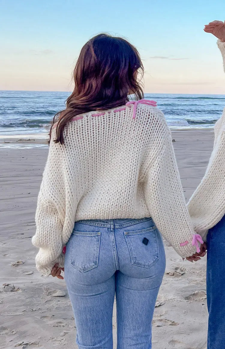 Women's Boat Neck Sweater Bow Detail