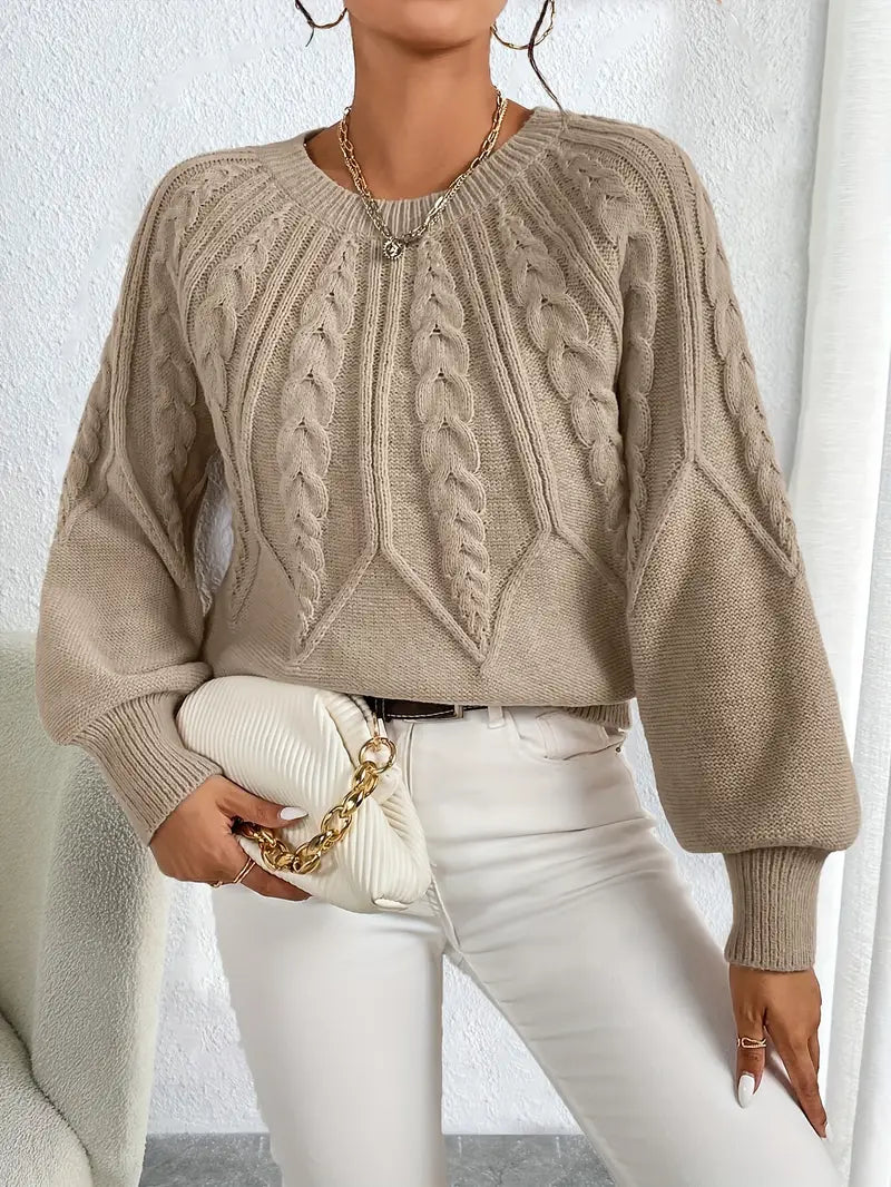 Women's Cable Knit Pullover Round Neck - VibreMode
