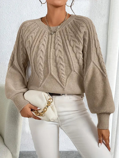 Women's Cable Knit Pullover Round Neck - VibreMode