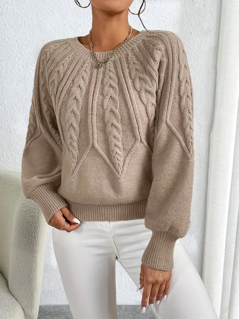 Women's Cable Knit Pullover Round Neck