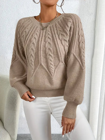 Women's Cable Knit Pullover Round Neck