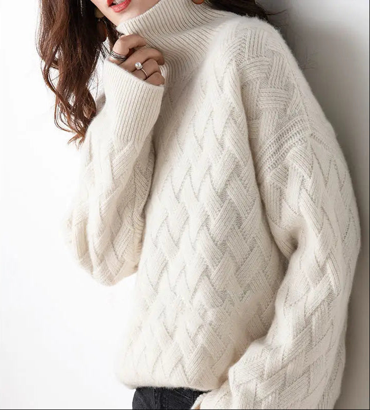 Women's Cable Knit Turtleneck Sweater Long Sleeves