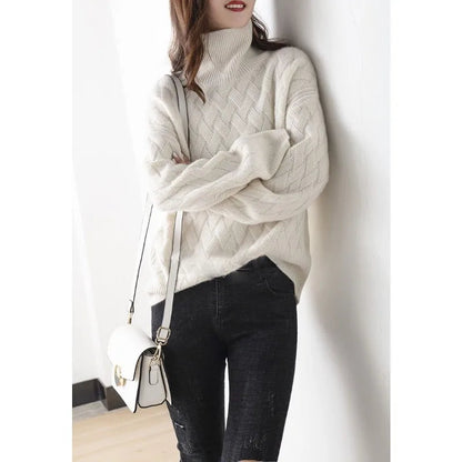 Women's Cable Knit Turtleneck Sweater Long Sleeves