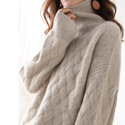 Women's Cable Knit Turtleneck Sweater Long Sleeves