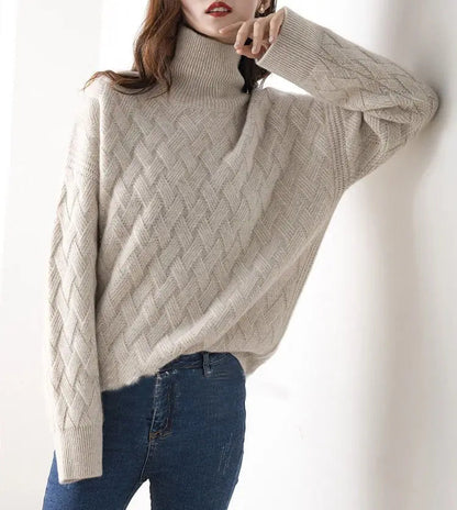 Women's Cable Knit Turtleneck Sweater Long Sleeves